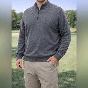 Bobby Jones Merino Wool 1/4 Zip Sweater Gray XXL Pullover Golf Luxury